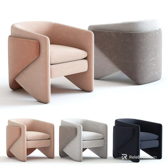 Modern Single Sofa Designs In Multiple Colors With Unique Geometric Armrests 3d model 
