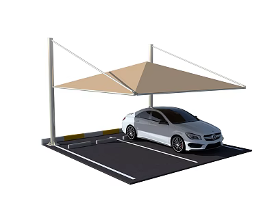 Outdoor Carport with Canvas Roof and Supporting Poles for White Car Parking Space 3d model