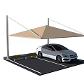 Outdoor Carport with Canvas Roof and Supporting Poles for White Car Parking Space