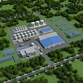 Aerial View of Industrial Plant with Silos Factory Buildings Surrounded by Greenery