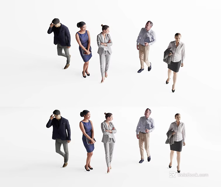 Multiple People In Diverse Outfits With Different Poses Standing On White Background 3d model