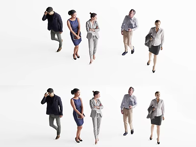 Multiple People In Diverse Outfits With Different Poses Standing On White Background 3d model