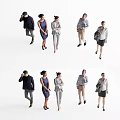 Multiple People In Diverse Outfits With Different Poses Standing On White Background 3d model