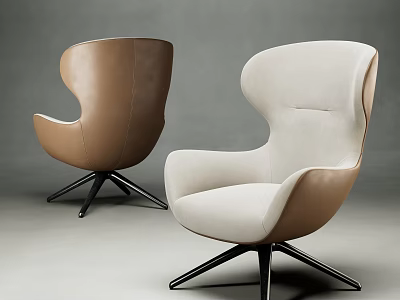 Modern Armchairs in Light Brown and Off White with Curved Backrest Black Metal Radial Legs 3d model