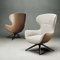 Modern Armchairs in Light Brown and Off White with Curved Backrest Black Metal Radial Legs