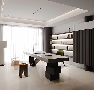 Modern Study Bookcase Desk 3d model
