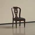 Dark Brown Wooden Accent Chair With Carved Backrest And Dark Leather Seat