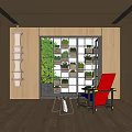 Modern Recreation Room With Wooden Walls Large Windows Red Armchair And Greenery