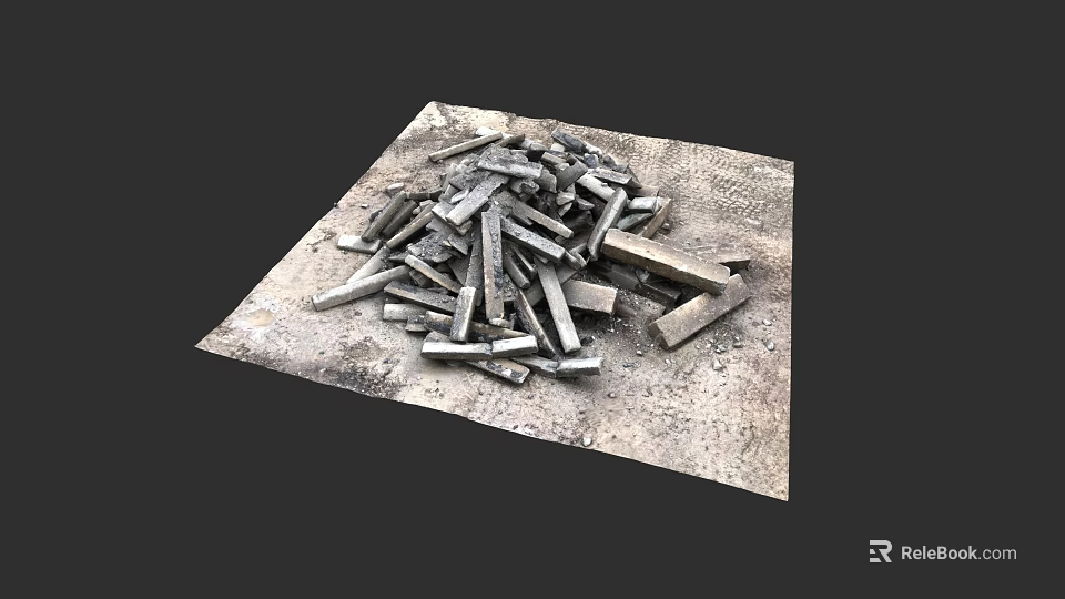 Garden Landscape Decorative Elements With Scattered Metal Strips On Rough Fabric 3d model 