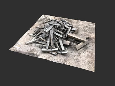 Garden Landscape Decorative Elements With Scattered Metal Strips On Rough Fabric 3d model