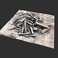 Garden Landscape Decorative Elements With Scattered Metal Strips On Rough Fabric 3d model