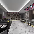 Elegant Hotel Lobby With Marble Floor Sofa Area Bookshelves And Colorful Ceiling