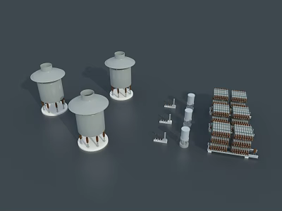 Industrial Equipment With Large Cylindrical Tanks Support Bases Small Columns And Rectangular Components 3d model