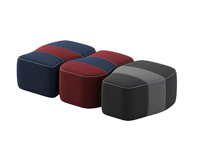Modern Minimalist Square Shaped Ottoman Set in Navy Blue Burgundy and Charcoal Gray Upholstered Fabric 3d model