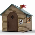 Wooden Dog House Decorative Ornament Set With Blue Roof Red Flag And Dog Head Sticker