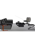 Modern Black Leather Sofa Coffee Table Set With Single Chair And Floor Lamp