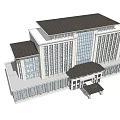Modern Commercial Office Building With Glass Curtain Wall Stone Facade And Front Plaza Area Pedestrians