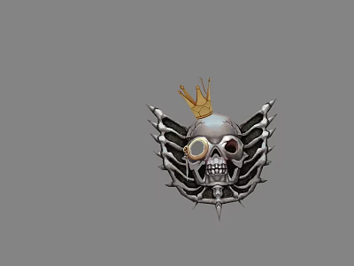 Ornate Weapon Emblem Featuring Skull Crown Spiked Edges And Eye Patch Design 3d model