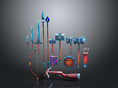 Collection of Fantasy Weapons Including Swords Axes Hammers Bow and Arrows Spears 3d model