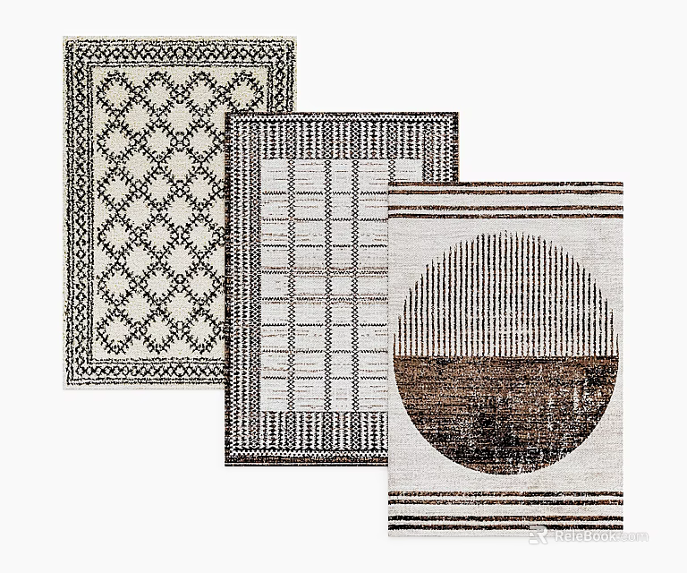 Modern Square Rugs with Geometric Patterns Striped and Circular Designs 3d model