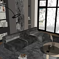 Decorative Ornaments Set In Modern Living Room With Black Sofa Round Coffee Table And Window View