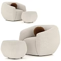 Modern Beige Upholstered Single Sofa With Brown Pompom Cushion And Rounded Design 3d model