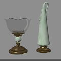 Elegant Home Decor Ornament Set With Green Ceramic And Transparent Glass Pieces On Dark Base