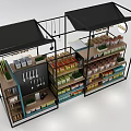 Modern Display Shelves with Black Frame Multiple Layers Green Canopy and Brand Logo for Products