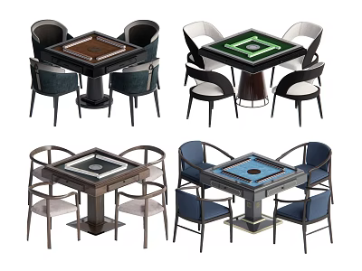 Four Modern Stylish Entertainment Tables For Home Use Featuring Diverse Designs And Comfortable Chairs 3d model