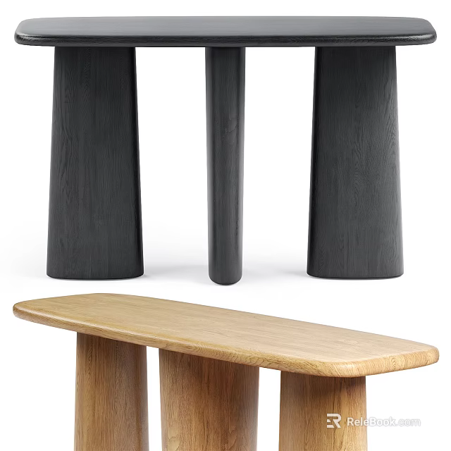 Minimalist Wooden Bench With Black Cylindrical Pillars In Modern Home Decor 3d model 