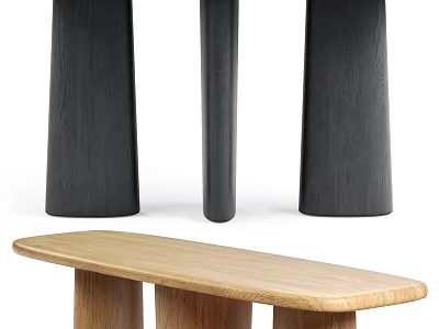 Minimalist Wooden Bench With Black Cylindrical Pillars In Modern Home Decor 3d model