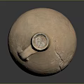Hand Carved Terracotta Ceramic Jar Sculpture With Handle And Cracked Surface