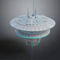 Futuristic Disc Shaped Spaceship Structure With Blue Light Ring And Antennas 3d model