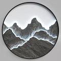 Round Frame Painting With 3D Mountain Design And Golden Border Illuminated Textured Peaks