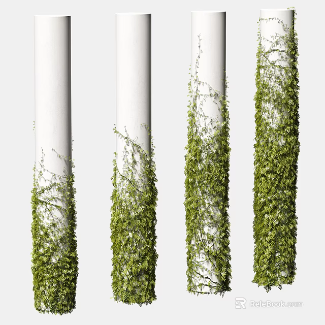 Climbing Green Vines Wrapping Around White Columns with Different Growth Densities 3d model 
