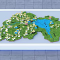Commercial Equipment For Terrain Model Display With Green Areas Blue Rivers And White Buildings