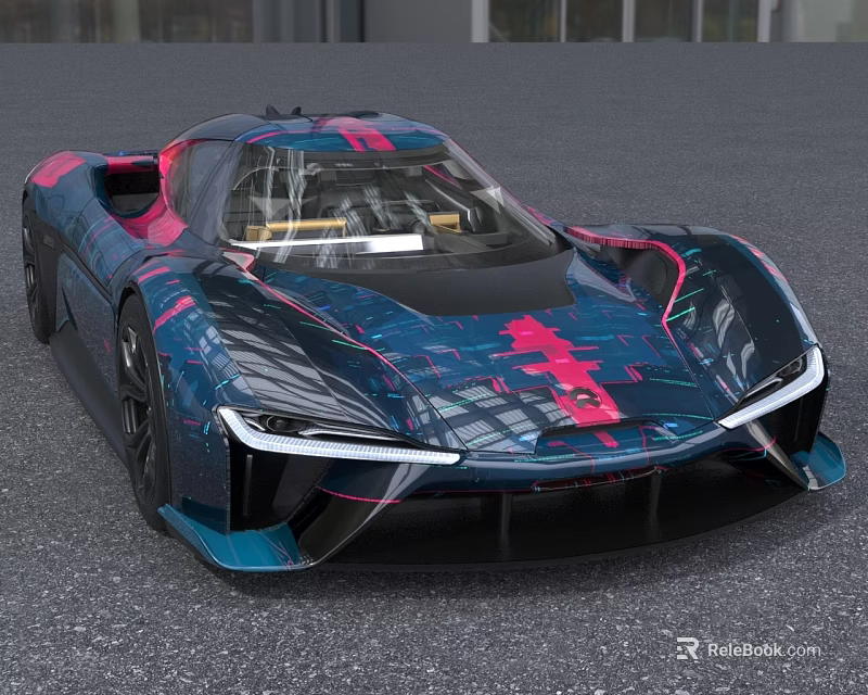 Sleek Blue And Pink Race Car With Modern Aerodynamic Design And Sharp Front Fascia 3d model 