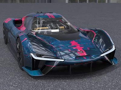 Sleek Blue And Pink Race Car With Modern Aerodynamic Design And Sharp Front Fascia 3d model