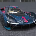 Sleek Blue And Pink Race Car With Modern Aerodynamic Design And Sharp Front Fascia