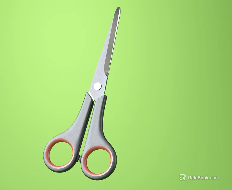 Household Scissors With Silver Blades And Red Handles On Green Background 3d model 