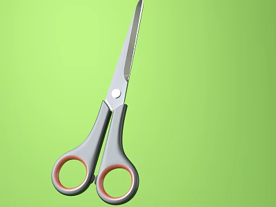 Household Scissors With Silver Blades And Red Handles On Green Background 3d model
