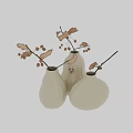 White Ceramic Decorative Vase Set Featuring Curved Shape And Leaf Berry Branches 3d model