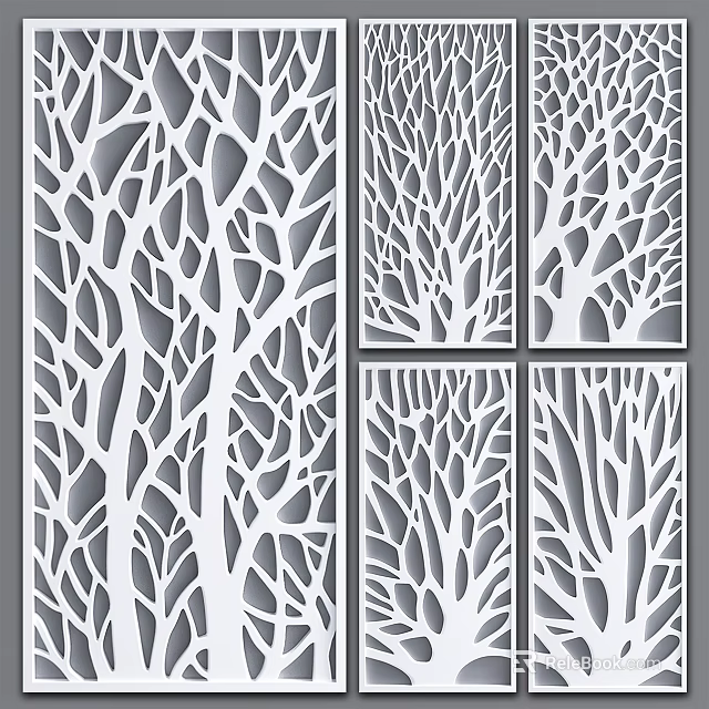 Decorative Modern Room Divider With Laser Cut Intricate Leaf Pattern Panels 3d model 