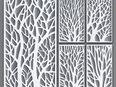Decorative Modern Room Divider With Laser Cut Intricate Leaf Pattern Panels 3d model