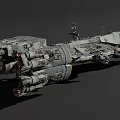 Weathered Sci Fi Battle Cruiser With Armored Hull And Engine Modules 3d model