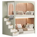 Kids Bunk Bed With White Frame Storage Stairs Cozy Pillows And Brown Padded Wall