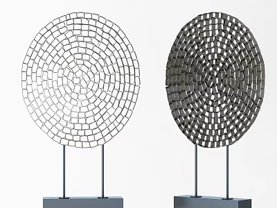 Modern Circular Tile Patterned Decorative Ornament Set With Two Tone Metal Stands And Square Bases 3d model