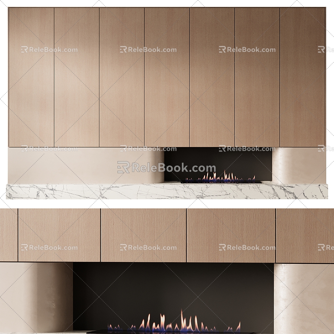 Decorative cabinet built-in fireplace 3d model