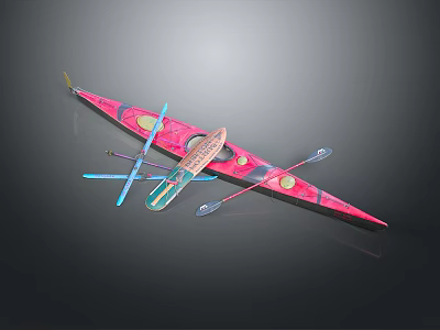 Red Decorative Kayak Design With Colorful Paddles And Smooth Exterior 3d model