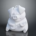 White pig figurine sitting and holding a small banjo on dark background